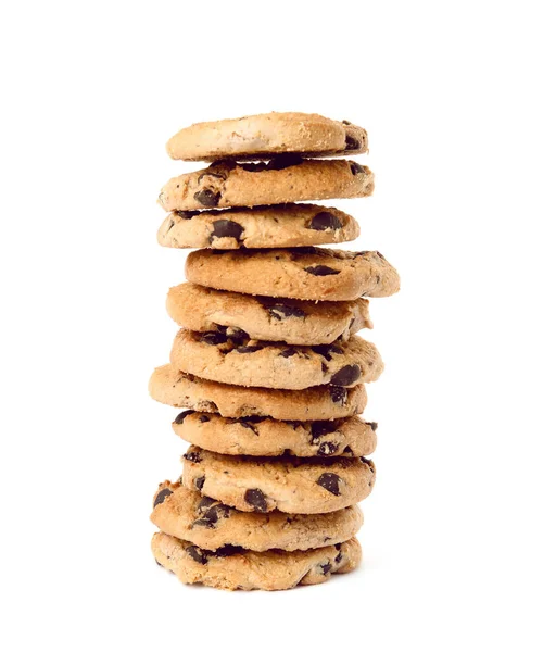 Stack Delicious Chocolate Chip Cookies White Background — Stock Photo, Image