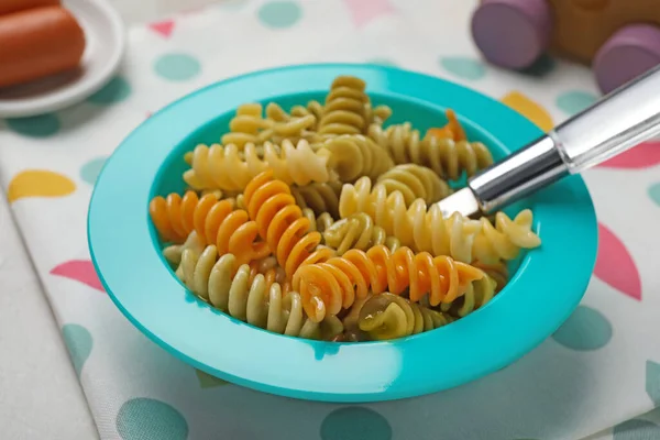 Bowl Tasty Fusilli Pasta White Table Closeup — Stock Photo, Image