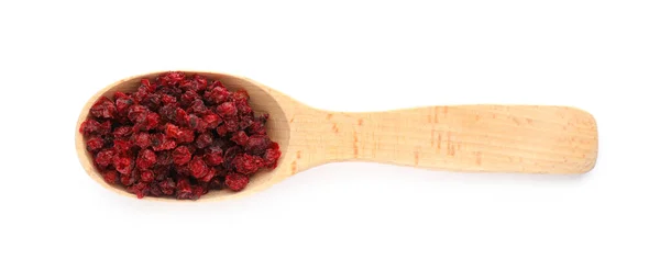 Dried Red Currants Wooden Spoon White Background Top View — Stock Photo, Image