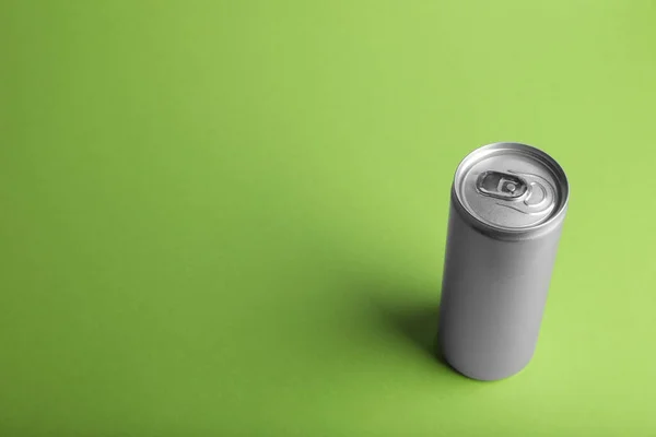 Can Energy Drink Light Green Background Space Text — Stock Photo, Image