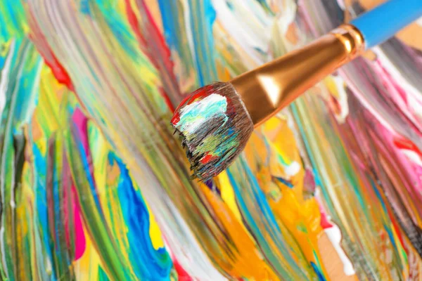 Abstract Colorful Acrylic Paint Brush Closeup View — Stock Photo, Image