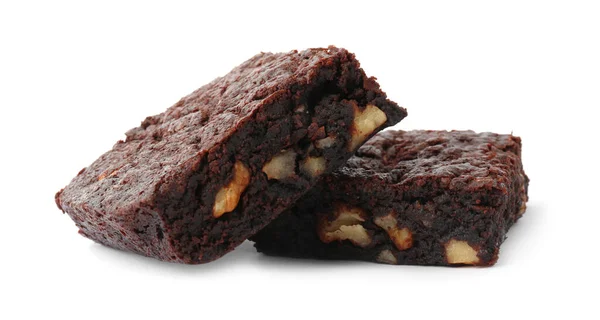 Leckere Brownies Mit Nüssen Auf Weißem Hintergrund — Stockfoto