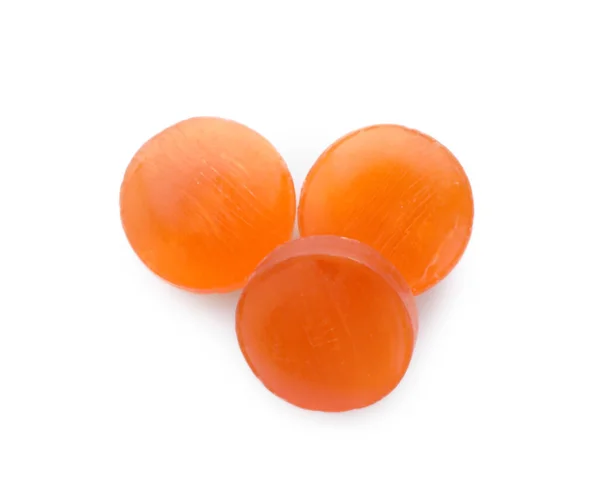 Pomarańczowy Kaszel Krople Białym Tle Widok Góry — Zdjęcie stockowe