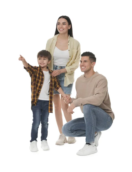 Kisfiú Szüleivel Együtt Fehér Háttér — Stock Fotó