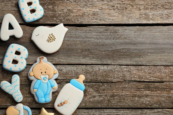 Szó Baby Ízletes Cookie Asztalra Lapos Fektetés Szöveg Helye — Stock Fotó
