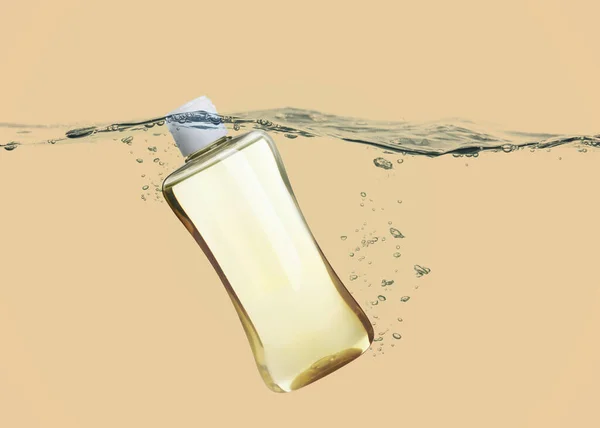 Bottle Baby Oil Water Beige Background — Stock Photo, Image