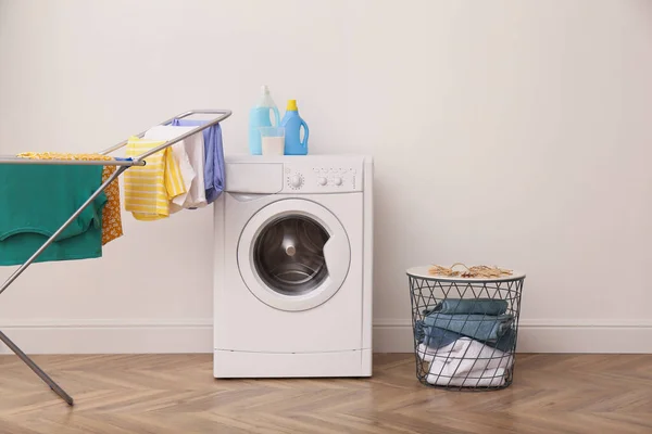 Laundry Room Interior Modern Washing Machine Drying Rack — Stock Photo, Image