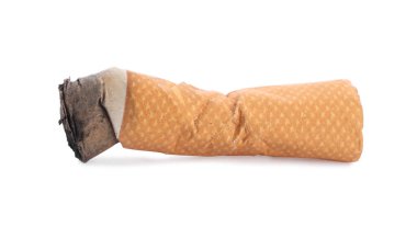 One burnt cigarette butt isolated on white