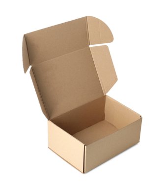 Boş açık karton kutu üzerinde beyaz izole