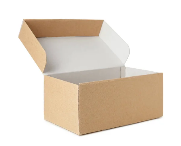 Пустой Открытый Картонный Ящик Изолирован Белом — стоковое фото