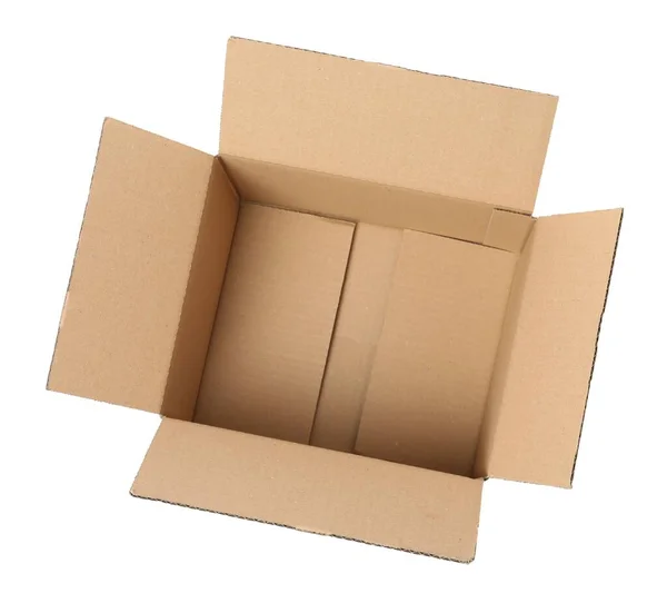 Prázdná Otevřená Kartonová Krabička Izolovaná Bílém Horní Pohled — Stock fotografie
