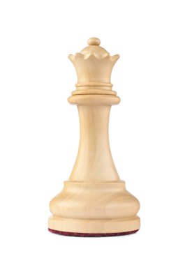 Tahta kraliçe beyaz üzerine izole edilmiş. Satranç taşı