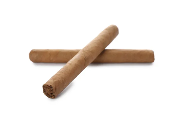 Сигары Завернутые Табачные Листья Белом Фоне — стоковое фото