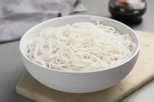 Bowl Cooked Rice Noodles Light Grey Table Closeup — Stock Photo, Image