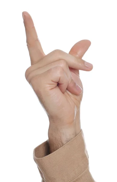 Man Snapping Fingers White Background Closeup Hand — Stock Photo, Image