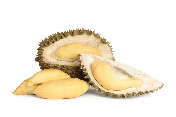 Świeże Dojrzałe Duriany Białym Tle Owoce Tropikalne — Zdjęcie stockowe