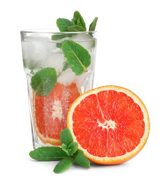 Läcker Uppfriskande Dryck Med Siciliansk Apelsin Färsk Mynta Och Isbitar — Stockfoto