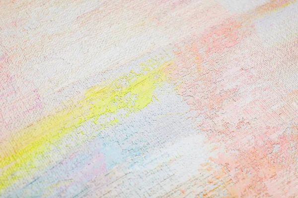 Pinselstriche Verschiedener Pastellfarbener Acrylfarben Auf Weißer Leinwand Nahaufnahme — Stockfoto