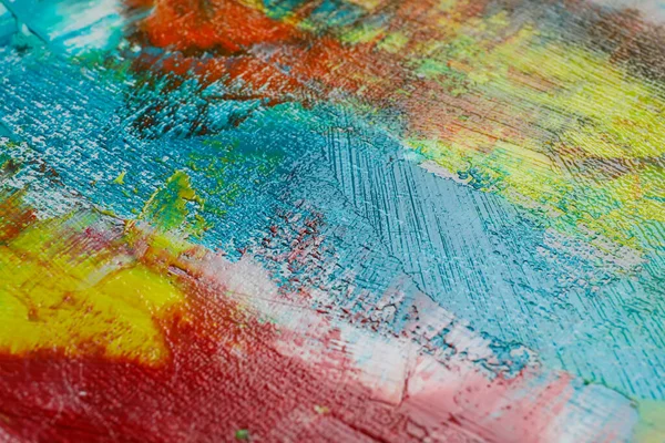 Strokes Colorful Acrylic Paints Canvas Closeup — Stock Photo, Image