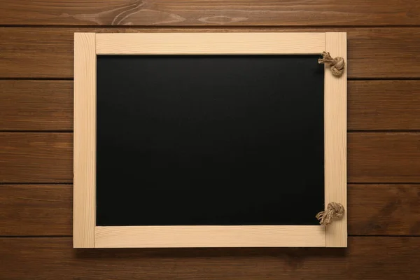 Clean Small Black Chalkboard Wooden Table Top View — Stock Photo, Image