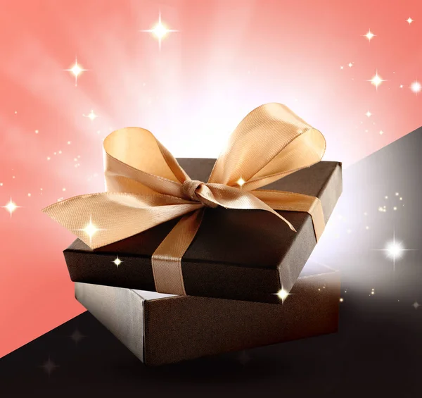 Beautiful Gift Box Magic Light Color Background — Stock Photo, Image