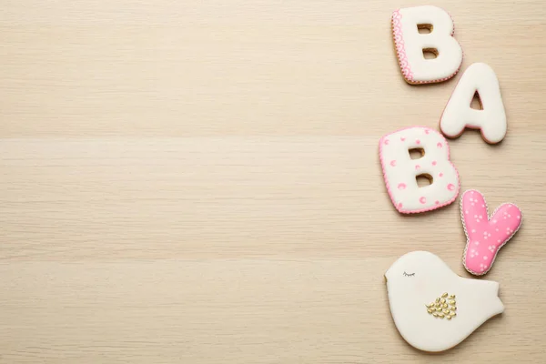 Szó Baby Készült Ízletes Cookie Kat Fehér Asztal Lapos Fektetés — Stock Fotó