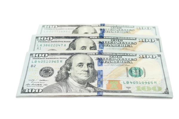 Viele Dollarnoten Auf Weißem Hintergrund Amerikanische Landeswährung — Stockfoto