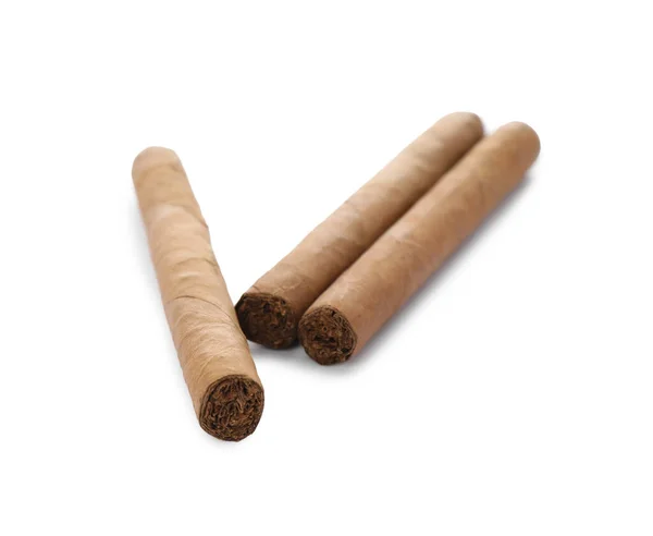 Charutos Embrulhados Folhas Tabaco Sobre Fundo Branco — Fotografia de Stock