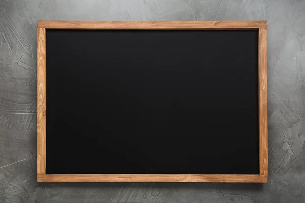 Clean Black Chalkboard Wooden Frame Grey Background — Stock Photo, Image