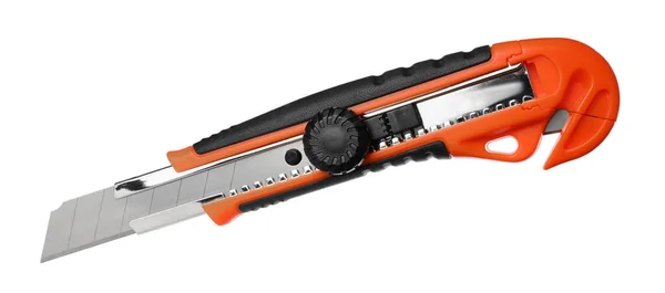 Cuchillo Utilitario Naranja Aislado Blanco Herramienta Construcción —  Fotos de Stock