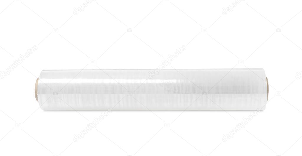 Roll of plastic stretch wrap film isolated on white