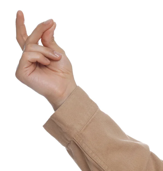 Man Snapping Fingers White Background Closeup Hand — Stock Photo, Image
