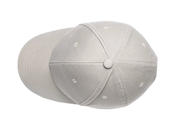 顶视图隔离的时髦浅灰色棒球帽 — 图库照片