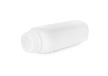 Beyaz üzerine izole edilmiş bir şişe toz tozu. Bebek kozmetik ürünü