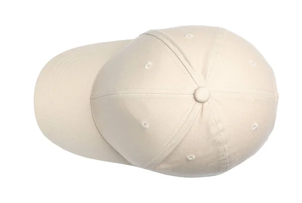 Stilvolle Beige Baseballmütze Isoliert Auf Weißem Hintergrund Ansicht Von Oben — Stockfoto