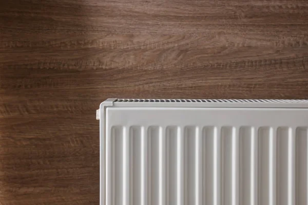 Modern Radiator Wooden Wall Central Heating System — Stock Photo, Image