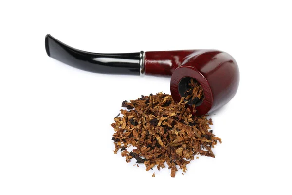 Röka Pipa Med Tobak Vit Bakgrund — Stockfoto