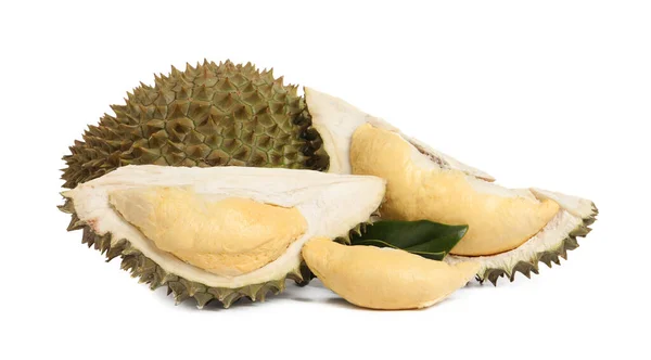 Corte Durians Maduros Enteros Sobre Fondo Blanco —  Fotos de Stock