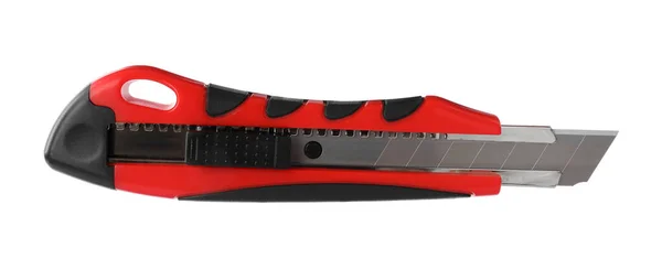 Czerwony Nóż Użytkowy Odizolowany Białym Narzędzie Budowlane — Zdjęcie stockowe