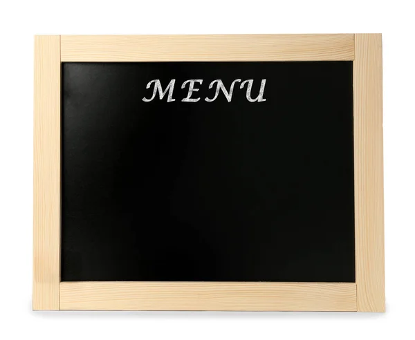 Quadro Negro Com Menu Palavras Sobre Fundo Branco Mockup Para — Fotografia de Stock