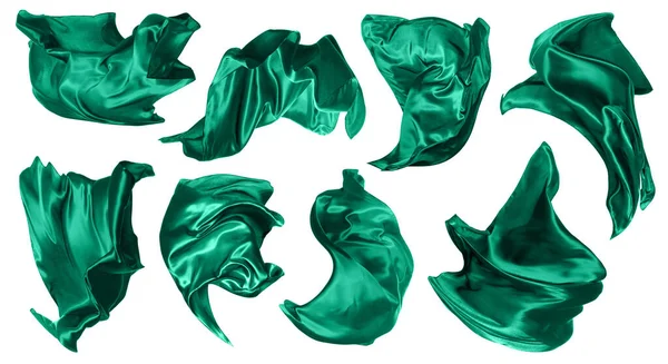 Комплект Красивым Нежным Зеленым Шелком Плавающим Белом Фоне — стоковое фото
