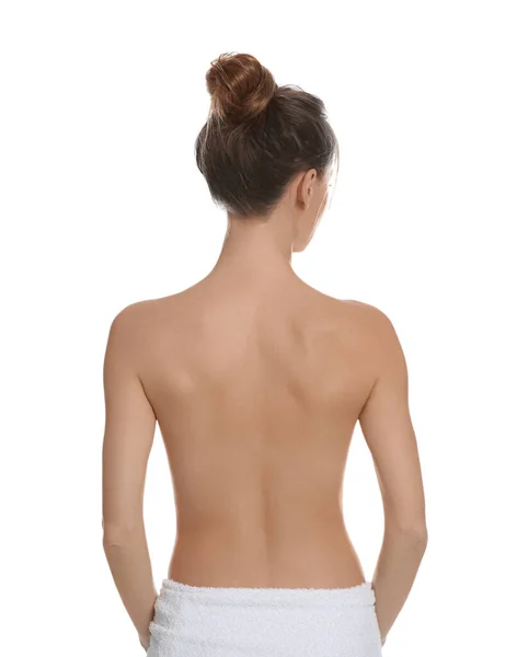 Back view of woman with perfect smooth skin on white background, closeup.  Beauty and body care Stock Photo by ©NewAfrica 251772526