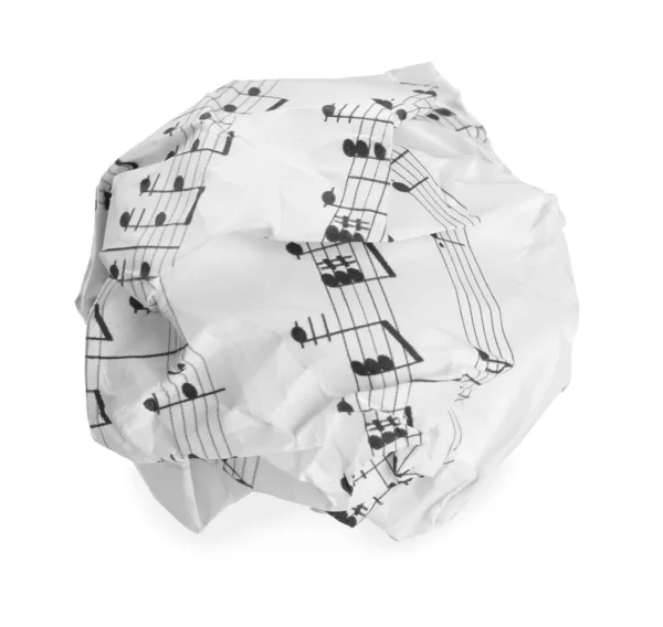 Feuille Papier Froissée Avec Notes Musique Isolées Sur Blanc — Photo