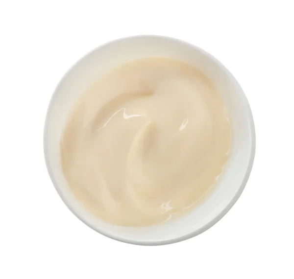 Mayonnaise Ceramic Bowl Isolated White Top View — Stock Photo, Image