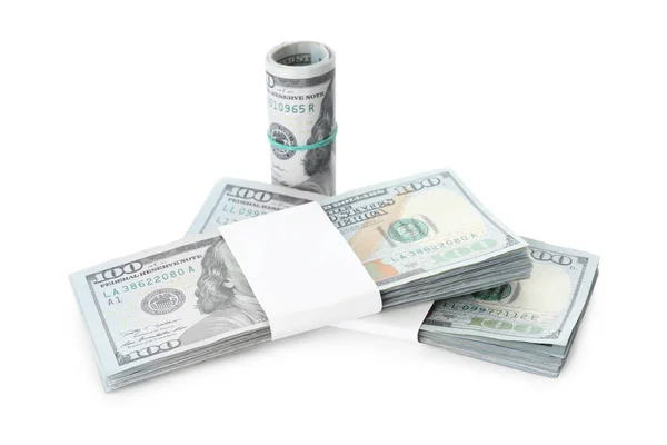 Many Dollar Banknotes White Background American National Currency — Stock Photo, Image