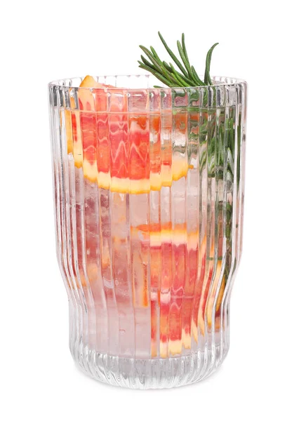 Delicious Refreshing Drink Sicilian Orange Fresh Rosemary Ice Cubes Glass — Stock Photo, Image