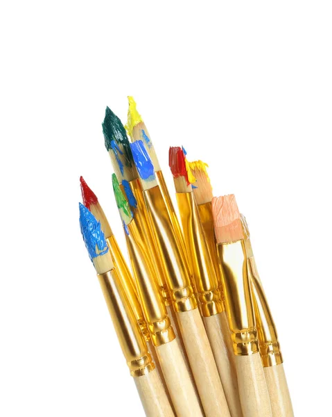 Brushes Bright Paints White Background — Stock Photo, Image