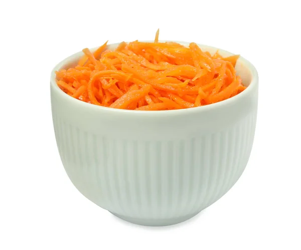 Deliciosa Salada Cenoura Coreana Tigela Isolada Branco — Fotografia de Stock