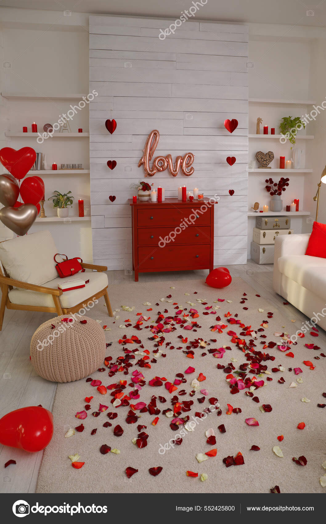 Cozy Living Room Decorated Valentine\'s Day Stock Photo by ...