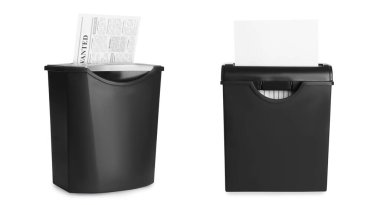 Kağıt parçalayıcıları beyaz arkaplan, kolaj